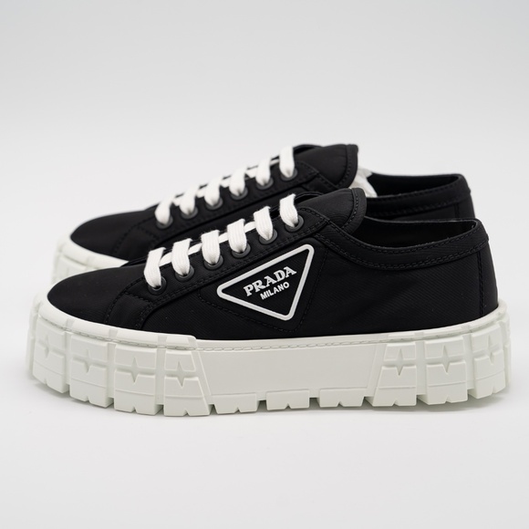 size 40eu 10 US Prada Double Wheel Platform Sneaker Black Nylon - Picture 4 of 14